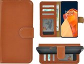 OnePlus 9 Hoesje - Bookcase - Portemonnee Hoes Echt leer Wallet case Cognac Bruin