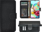 Hoesje Samsung Galaxy A52 - 5G - Bookcase - Hoesje Samsung A52s 5G - Wallet Book Case Echt Leer Croco Zwart Cover