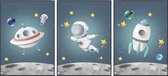No Filter - Kinderkamer posters  – 3 stuks 21x30 cm – Jongens kamer - Ruimte - Space - Astronaut - Maan