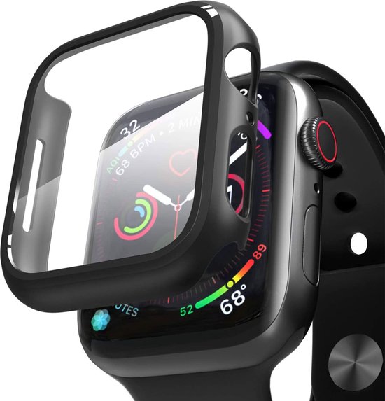 Geschikt voor Apple Watch 4 5 6 SE 40mm Hoesje Case Zwart Screenprotector Cover Glas bol