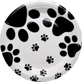 Bordjes wit met zwarte honden pootjes - hond - hondenpoot - honden feest - honden verjaardag - bord - huisdier