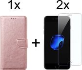 iPhone 7/8 Plus hoesje bookcase rose goud apple wallet case portemonnee hoes cover hoesjes - 2x iPhone 7/8 Plus screenprotector
