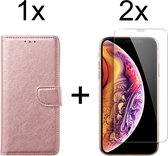 iPhone X/XS hoesje bookcase rose goud apple wallet case portemonnee hoes cover hoesjes - 2x iPhone X/XS screenprotector
