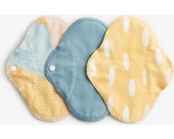 ImseVimse wasbare inlegkruisjes - 3 stuks - zero waste - biologisch katoen - Blue Sprinkle - Geel denim mix