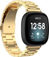 Stalen Smartwatch bandje - Geschikt voor  Fitbit Sense stalen band - goud - Strap-it Horlogeband / Polsband / Armband