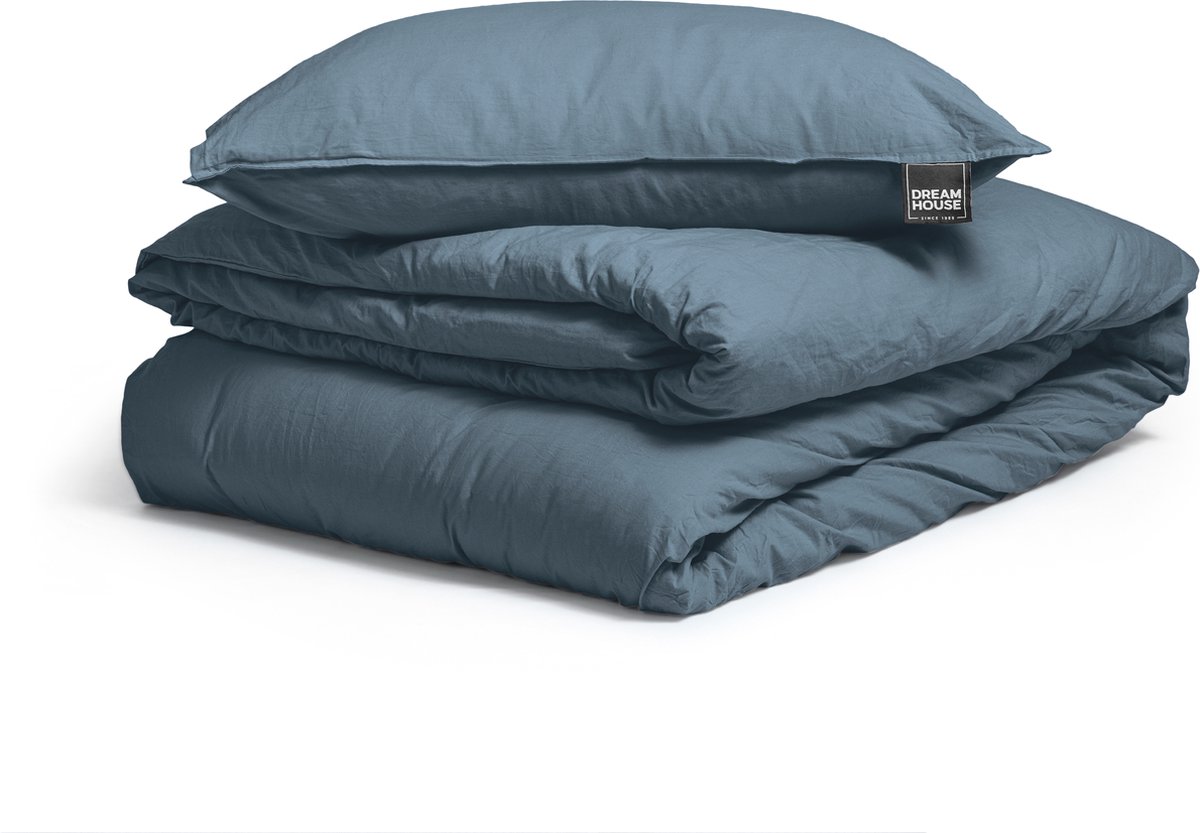 Dreamhouse Stone Washed Dekbedovertrek - 140x200/220 + 1 kussensloop 60x70 - Blauw - Eenpersoons