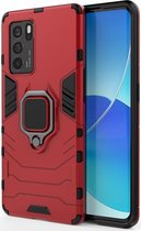 Oppo Reno 6 Pro Hoesje Metalen Magnetische Ring Kickstand Rood