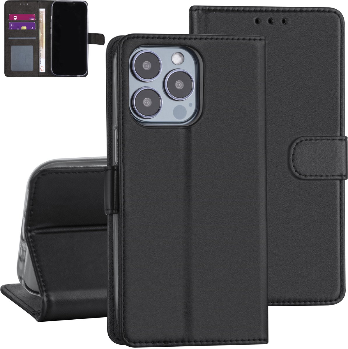 iPhone 13 Pro Booktype hoesje - Zwart - Pasjeshouder - Magneetsluiting