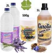 Carolin savon noir 1Lit Natrium Bicarbonaat 500g | Lavendel Azijn 2Lit | Bio schoonmaakmiddelen | Milieu vriendelijk