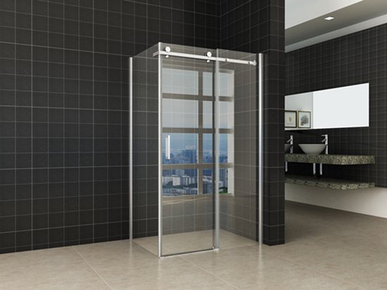 Bally douche cabine porte coulissante rectangle 120x80x200cm 8mm verre de sécurité anti-calcaire avec revêtement NANO Chrome