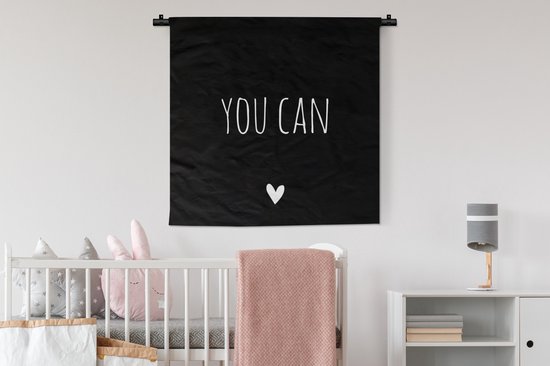 Tapisserie - Tapisserie - Citation anglaise Vous pouvez avec un coeur fond noir - 90x90 cm - Tapisserie