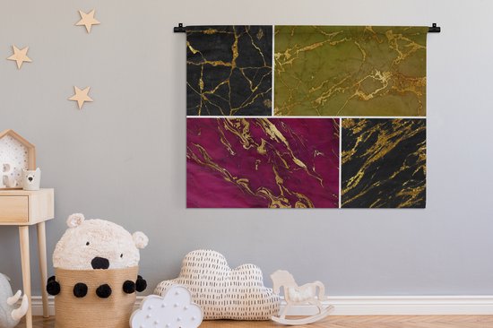 Tenture murale - Tissu mural - Marbre - Or - Collage - 120x90 cm - Tapisserie