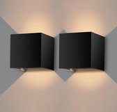 LUSQ® Wandlamp - Set van 2 stuks -  IP65 - Zwart - Kubus tweezijdig oplichtend - Binnen en Buiten - 6W