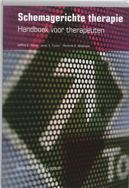 Boek 'Schemagerichte therapie Handboek voor therapeuten' met een abstract patroon van rode en groene stippen, en de titel in witte letters.