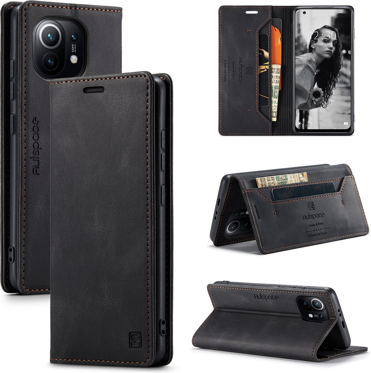 Luxe Flip Case met RFID Bescherming Kaarthouder en Magneetsluiting voor Xiaomi Mi 11 _ Zwart