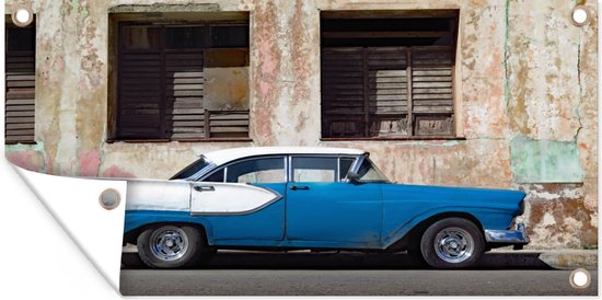 Tuinposter Vintage - Car - Cuba - 60x30 cm - Tuindoek - Buitenposter