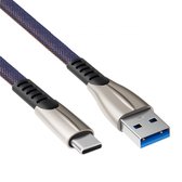 USB C kabel - 5A - USB A naar C - Fast Charging - Nylon mantel - Blauw - 2 meter - Allteq