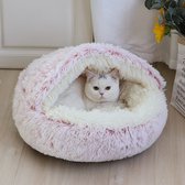 Luxe Overdekte Pluche Dierenmand - Extra Zachte Kattenmand - Fluffy Kattenbed - Antislip Hondenkussen - Hondenmand Roze - 50 x 50 cm