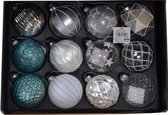 12 x Oneiro's luxe kerstballen DELUXE Blauw/wit – ø80 mm- kerstbal - luxe verpakking – kerstcollectie – kerstdecoratie – kerstboomhanger – kerstversiering