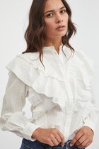 Vila Blouse Visurin L/s Frill Shirt 14069351 Cloud Dancer Dames Maat - W38