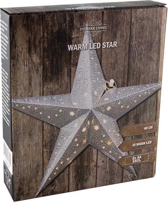 Ster papier 40cm zilver 10 LED lampen