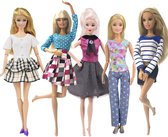 Dolldreams |  Barbie kleding set van 5 - Jurjes, rokje, shirts, leggings -  kleertjes