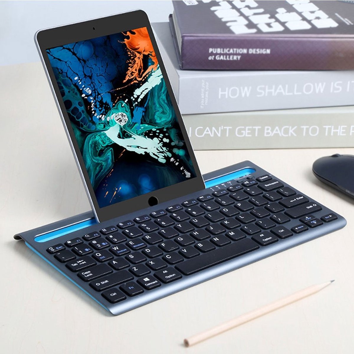 Delux K2201V Draadloos compact toetsenbord - Bluetooth 5.0 - Oplaadbaar - stille Scissors toetsen - Tablet houder - Qwerty/US