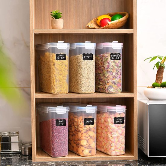 Skroam Opslagcontainers voor granen, set van 6 [4L/135,2 oz], luchtdichte voedselopslagcontainers met deksels, plastic graanuitdeeldozen voor keuken & bijkeuken organisatoren en opslag, meetbeker & 20