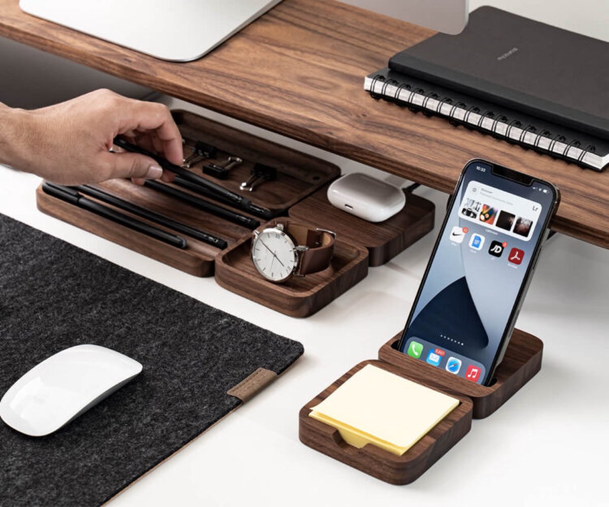 Oakywood OakyBlocks Charging Pad - Massief Walnotenhout - Draadloze OPlader voor Modulaire Bureau Organiser — cadeau in Wonen & Interieur - foto 6