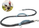 Canicross Looplijn voor Middelgrote Hond - Elastische Hondenriem - Handsfree Hardloopriem - Leiband - Honden Trainingslijn - 150cm - Grijs - Quzi
