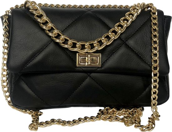 TOUTESTBELLE - Leren crossbody tas - Crossbody tas dames - Quilted bag - Crossbody tas dames leer - Crossbody tas dames zwart leer - Voor haar - Leren tassen dames - Tas zwart