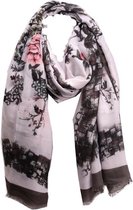 Dames sjaal lang met bloemetjesprint 190cm/92cm grijs