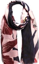 Dames sjaal lang met bloemenprint 190cm/92cm donkerrood