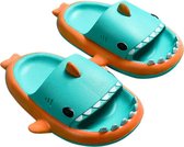 Moodadventures - badslippers kinderen haai - turquoise-oranje - jongens en meisjes 2-3 jaar - maat 24-25
