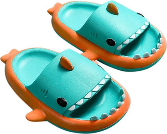 Slippers kinderen haai - turquoise-oranje - jongens en meisjes 2-3 jaar - maat 24-25 - EVA - pantoffels - badslippers