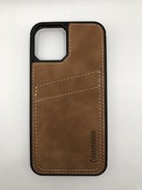 Hoogwaardige back cover met pasjes vakje - Geschikt voor iPhone 11 - Suede/TPU backcover - Bruin