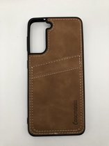 Hoogwaardige back cover met pasjes vakje - Geschikt voor Samsung Galaxy S21 - Suede/TPU backcover - Bruin