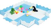 Relaxdays speelmat puzzel - met rand - puzzelmat - foam speeltegels - speeltapijt baby - blauw