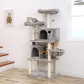 c90 - Stevige Kattenbak met Kisal Krabpaal Tjes, Pluche Zittroggen, een maand en 2 huisjes, Klimboom voor Katten, lichtgrijs PCT90W