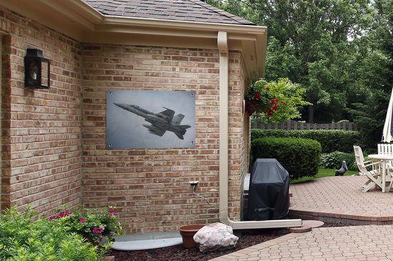 Posters de jardin extérieur Avion - Avion de chasse - Camouflage - 90x60 cm - Toile jardin - Affiche extérieur