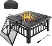 Ellanora® Vuurkorf - Metalen vuurkorf- multifunctionele gebruik- Geschikt voor outdoor gebruik - Vierkante design - Inclusief een BBQ Grill