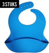 Set silicone slabbetjes blauw - 3 stuks waterdichte baby slabbetjes - zachte slab met opvangbakje - Unisex slabbers