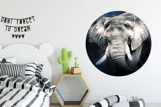 Wandcirkel - Muurcirkel Binnen - Olifant - Rook - Tanden - ⌀ 150 cm - Wanddecoratie - Ronde Schilderijen