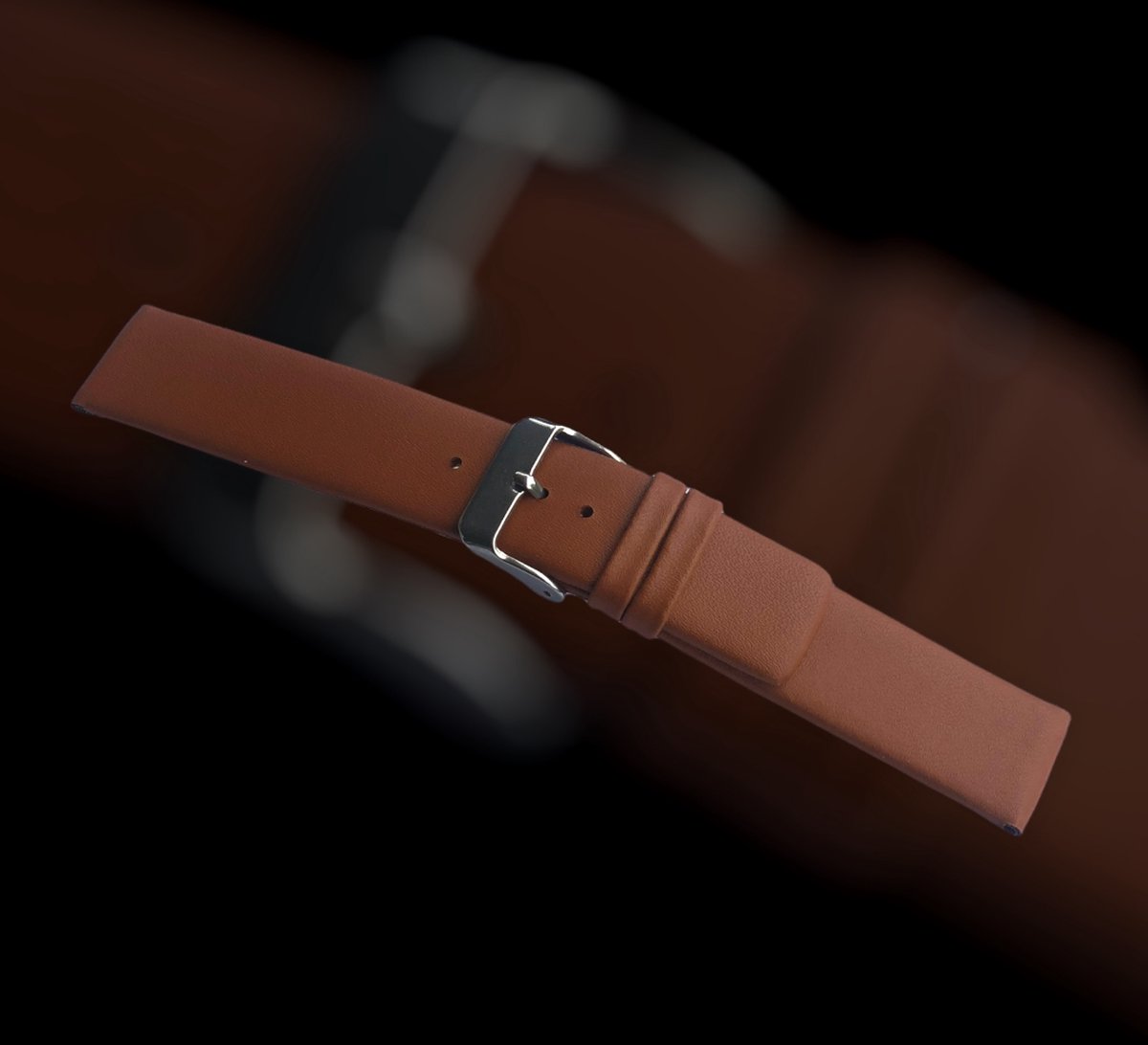 horlogeband-horlogebandje-22mm-echt leer-bruin-recht-zacht-plat-leer-22 mm