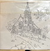 Jamka Ets met naald en draad, Kerk, Compleet handwerkpakket, borduren 23x28cm