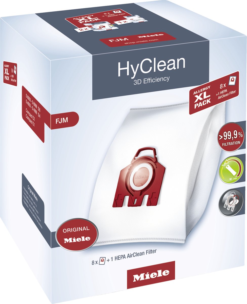 Miele HyClean 3D Efficiency FJM Allergy XL Pack - Stofzuigerzakken - 8 stuks