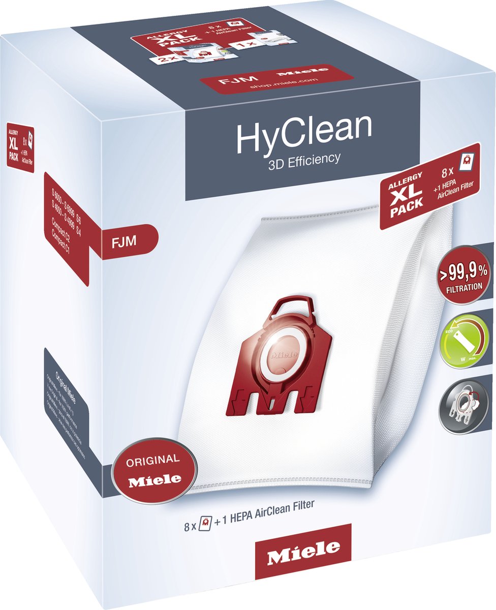 Miele HyClean 3D Efficiency FJM Allergy XL Pack - Stofzuigerzakken - 8 stuks - Miele