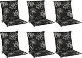 Beautissu Tuinkussens Lage Rug 100 x 50 cm - Set 6 x Kussen met print Zitkussen UV- Lichtecht Tuinstoelkussen - Flores zwart met palmbladeren