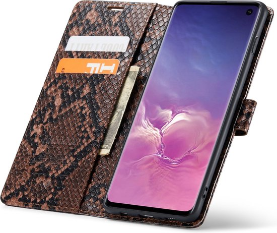 Étui Casemania pour Samsung Galaxy S10 Plus Marron - Étui portefeuille de Luxe en forme de Tuyaux - Porte-cartes et onglet magnétique