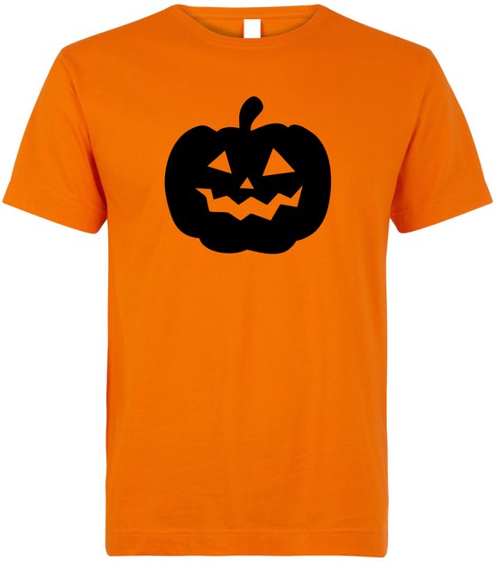 Halloween T-shirt oranje met pompoen gezicht | Halloween kostuum | feest shirt | enge outfit | horror kleding | maat M
